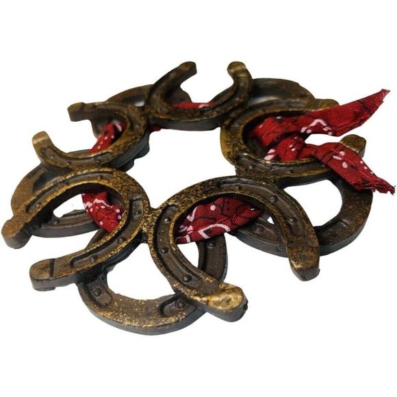 Country Cowboy Horseshoe Wreath Oversized Major 3D Statement Brooch Christmas - Picture 3 of 6